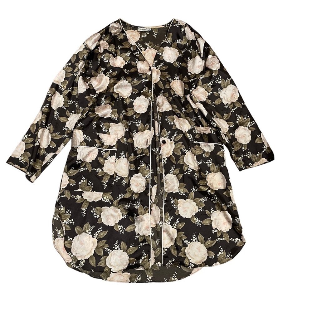Christian Dior Lingerie Vintage Roses Satin Floral Night Tunic Jacket Size L